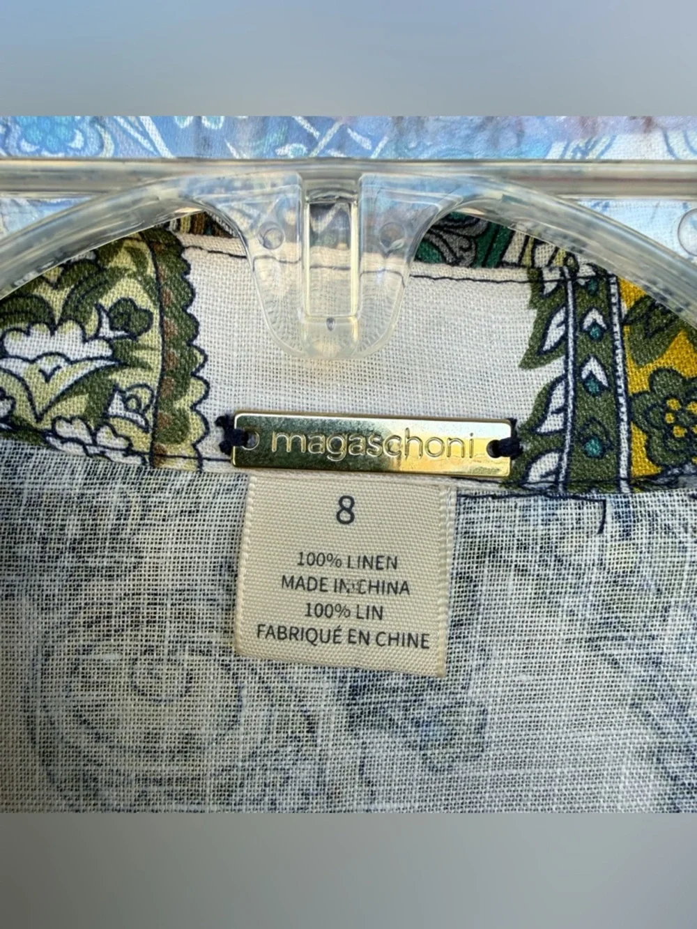 Magaschoni Oceanic Paisley 100% Linen Wrap Dress Resort, Vacation, Summer - Picture 3 of 10